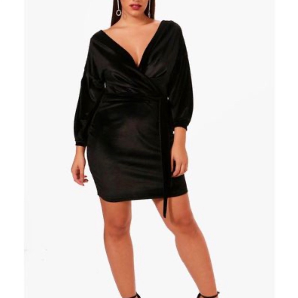 Tie Waist Velvet Wrap Dress